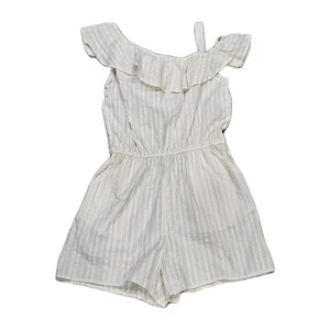 H&M Girl Ivory White Off Shoulder Ruffle One Piece Romper Shorts Sz 18 - Picture 1 of 4