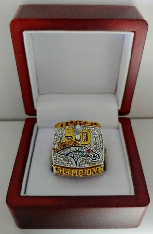 Peyton Manning - 2015 Denver Broncos Super Bowl Ring With Wooden Display Box Cover