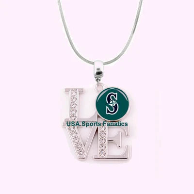 MLB - Seattle Mariners Team Love Necklace With Rhinestones On A 925 Snake Chain - Image 1 of 2