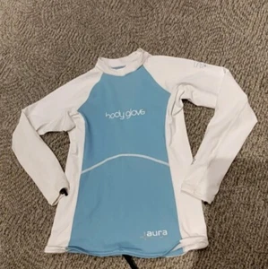 Body Glove Girls Swimwear L Blue Aura Rash Guard Logo Long Sleeve UPF 50 - Picture 1 of 14