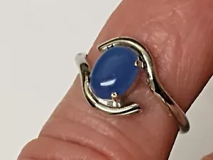 Bague ancienne sterling forme ovale pierre bleue - Photo 1/4