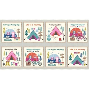 Michael Miller Fabrics~Happy Camper Panel, 24x44", CX11005 Quilters Quality - Picture 1 of 1
