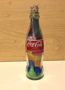 8 oz COCA-COLA Collector's Item Rainbow Colored Sand Art Home Decor Glass Bottle - Picture 1 of 8