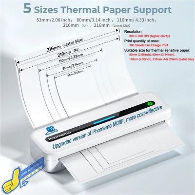 Phomemo M08F upgrade Multiple sizes A4 Inkless Thermal Printer USB/Bluetooth Lot - Image 1 of 4