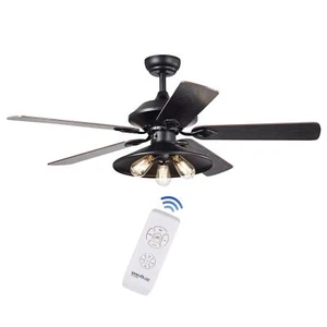 Upille 3-light Metal 5-blade 52-inch Matte Black Ceiling Fan Remote - Picture 1 of 1