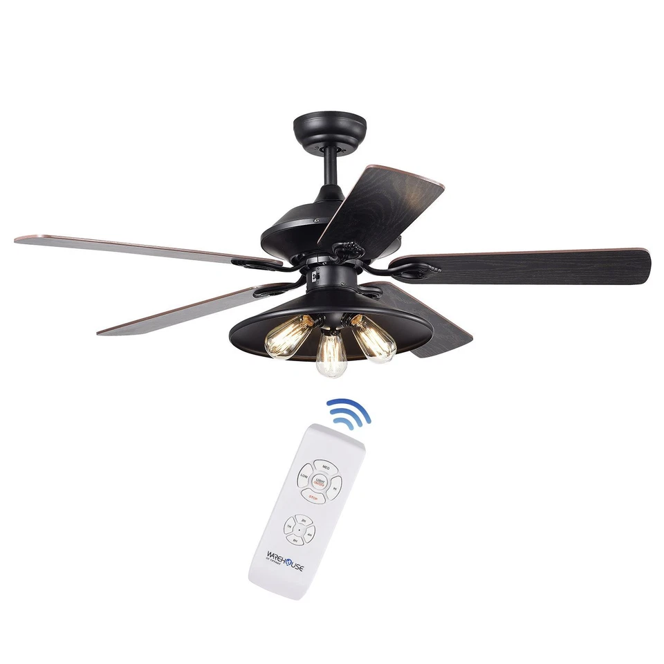 Upille 3-light Metal 5-blade 52-inch Matte Black Ceiling Fan Remote - Image 1 of 1