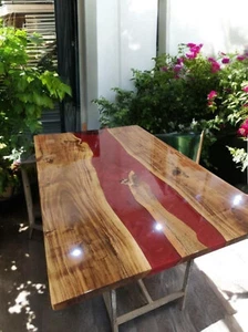 Red Epoxy Resin Table Top, River Coffee Table, Handmade Dining Table, Home Decor - Picture 1 of 8