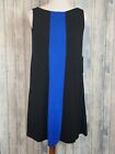 Alice & Olivia Blue Black Colorblock Lined Wool Blend Stretch Trapeze S Dress