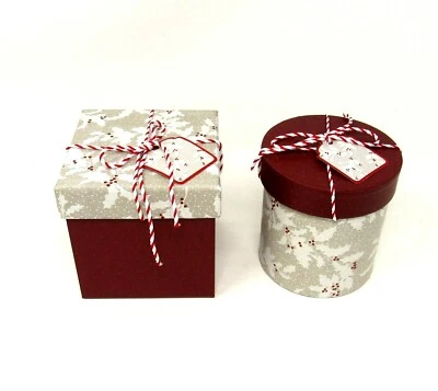 Punch Studio Set of 2 Decorative Keepsake Boxes Red Christmas Holly 15151 - Image 1 of 4
