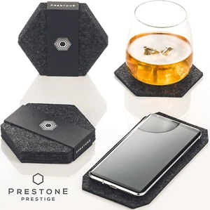 Set of 9 Absorbent Felt Coasters Double Holder for Drinks/Phone Hexagon Charcoal - Picture 1 of 6