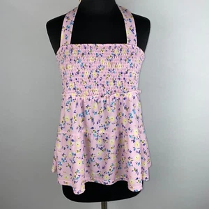 Jolie & Joy By FCT With Love L Floral Smocked Neckholder Tie Neck Top Boho Sommer JL - Bild 1 von 12