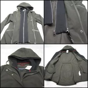French Connection Parka Coat Women Large Green Zip Pockets Hooded Snap Zip NEW - Picture 1 of 20