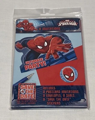 Set of 8 Marvel Ultimate Spiderman Party Invitations Birthday SHIPS FREE!! - Image 1 of 2