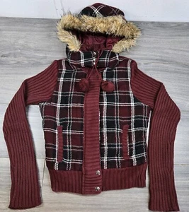 Arizona Jean Company Sweater Jacket Girls Youth Large L Maroon Xtra Long Sleeves - Picture 1 of 12