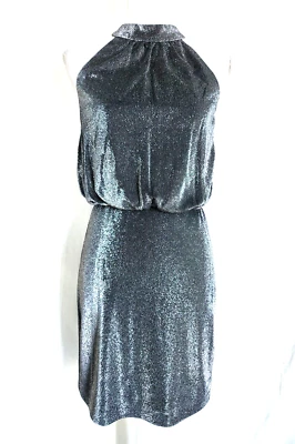 Vince Camuto Metallic Silver Shimmery  Turtleneck Halter Dress Women's Size 6 - image 1 of 4