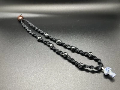 Collar de cáñamo negro colgante de seta de jaspe manchado azul hecho a mano Foto 1 de 2