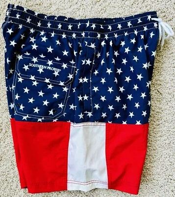 Usado en Excelente Condición South Tide Rojo Blanco Azul EE. UU. 4 de Julio Vacaciones Hombres Bañador Pantalones Cortos M Foto 1 de 4