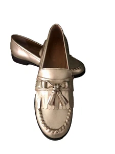 Mocassino Talbots oro metallizzato Laura Kiltie pelle 7M classico mocassino piatto NUOVO - Foto 1 di 18