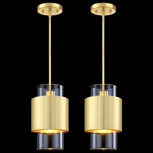 2 Pack 1 Light Hanging Indoor Kitchen Island Pendant Ceiling Light 6" Drum Cl... - Picture 1 of 3