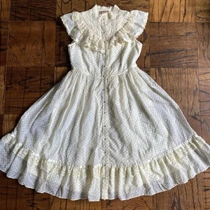 Vintage 70s “Gunne Sax Jeunes Filles” Creme White Dainty Floral Print Mini Dress - Picture 1 of 7