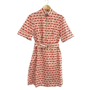 Vestido Akris Punto Talla 8 Algodón Bolsillos con Cinturón Mod Retro Pájaro Círculo Punto Nuevo sin Etiquetas - Imagen 1 de 18