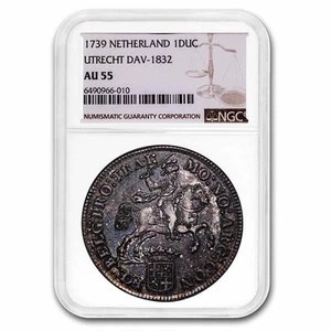 1739 Netherlands Utrecht Silver 1 Ducaton AU-55 NGC - Picture 1 of 3