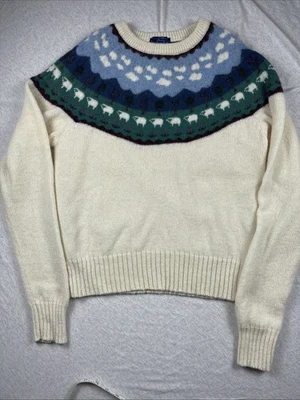 Винтажный шерстяной свитер 80-х для овечьей фермы вязаный кремовый коттеджкор размер M Fair Isle - Изображение 1 из 4