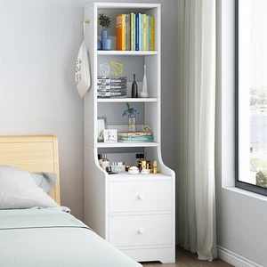 Multi-Functional Bedside Table Bedroom with Bookcase, Warm White, Space-Saving D - Picture 1 of 11