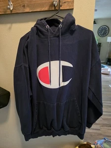 XXXL - Navy Champion Hoodie Large C Chest Logo/Arm Logo - Bild 1 von 4