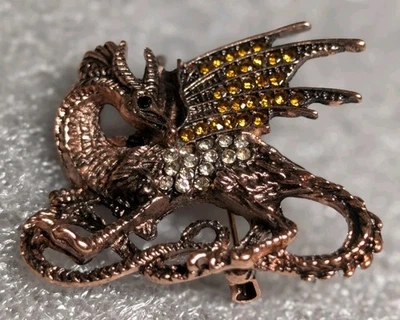 Broche prendedor dragón volador cristal tono cobre Foto 1 de 4
