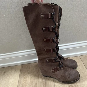 Sorel Joan of Arctic Damenstiefel Keilabsatz hoch 17 Zoll 7,5 braun Wildleder kniehoch Schnürung - Bild 1 von 6