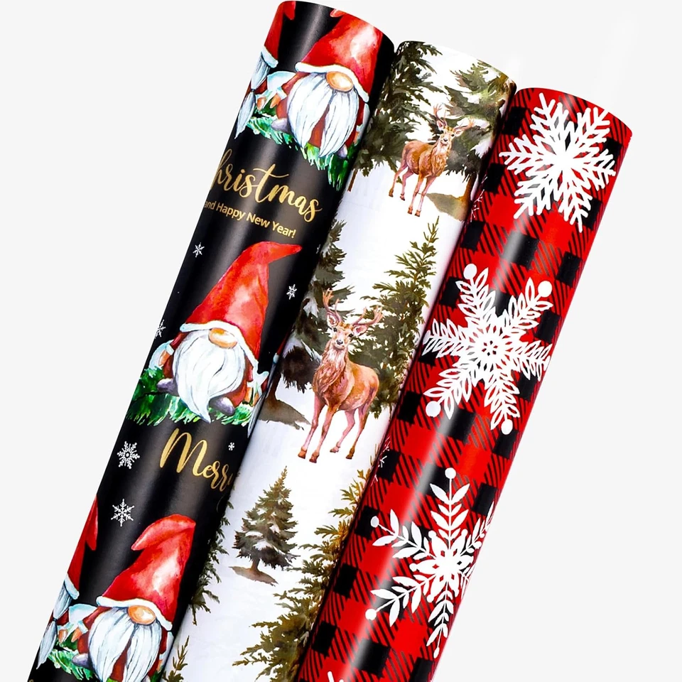 Papel de embrulho festivo de Natal - 17 polegadas X 10 pés por rolo - Veado da floresta de fadas  - Imagem 1 de 4
