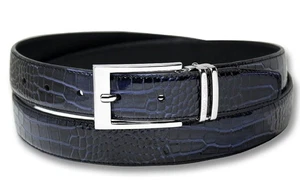 Biagio Croc Embossed NAVY BLUE Mens Bonded Leather Belt Silver-Tone Buckle sz 30 - Picture 1 of 2