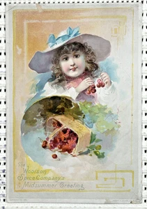 Victorian Trade Card 1891 Woolson Spice Company Summer Greetings Lion Coffee - Bild 1 von 2