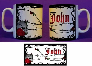 Goth style personalised gothic skull n roses mug - Picture 1 of 1
