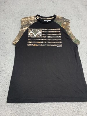 Real Tree Mens Size Medium Muscle Shirt Flag Camo Show Em’ Your Real Guns! - Image 1 of 4