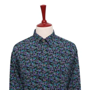 Mens Silk Floral Shirt XL Black Green Purple Casual Summer Hawaiian Vacation - Picture 1 of 6