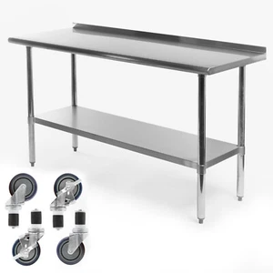 Kitchen Restaurant Stainless Prep Table w/ Backsplash and 4 Casters - 24" x 72" - Picture 1 of 7