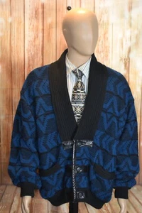 Vintage Clapper Men Wool Blend Leather Trim Thick 3 Button Sweater Sz L/52 - Picture 1 of 12