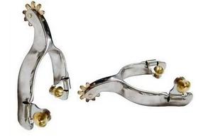 Horse Spurs Stainless Steel with Brass Rowel Button Light Weight Polish - Picture 1 of 1