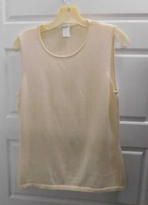 Camiseta sin mangas Oscar De La Renta marfil ligera cachemir seda talla XL - Imagen 1 de 4