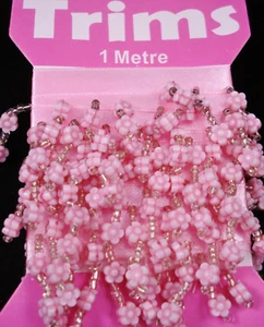 Beaded Trim 1m Pink Flowers Beads Sewing Lampshade Crafts Costume - Imagen 1 de 2