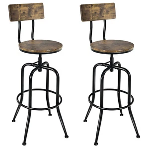 Set of 2 Industrial Bar Stools Adjustable Farmhouse Kitchen Dining Chair Rustic - Picture 1 of 9