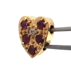 Richard Klein KLJCI 14K Yellow Gold Ruby Diamond Heart Slide Bracelet Charm - Picture 1 of 11