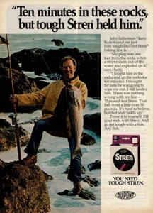 1980 Vintage Print Ad Ten minutes in these rocks but tough Stren held him Fish - Picture 1 of 2