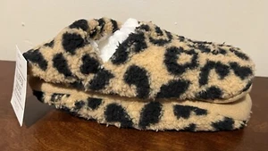 Womens Large Leopard Print Cozy Fleece High Cut Pull-On Slipper Socks w/ Gippers - Picture 1 of 7