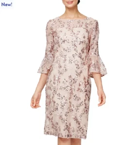 Alex Evenings Floral Embroidered Sequin Sheath Dress  Sz 12  $169    *1226 - Picture 1 of 5