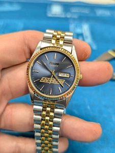 Mens Pulsar president Laidlaw two tone wrist watch blue dial v533-8b50 - Imagen 1 de 11