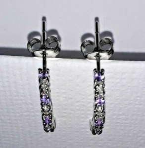 Beautiful Earrings (9ct, 9K, 375) White Gold Natural Amethysts and Diamonds - Picture 1 of 9