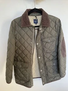 GAP KIDS Green Puffer Coat Jacket Elbow Patch Boys Girls Size 12 - Picture 1 of 7